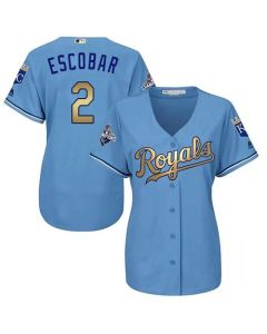 Royals #2 Alcides Escobar Light Blue Women's 2015 World Series Champions Gold Program Cool Base Stitched MLB Jersey