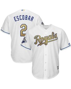 Royals #2 Alcides Escobar White 2015 World Series Champions Gold Program Cool Base Stitched Youth MLB Jersey