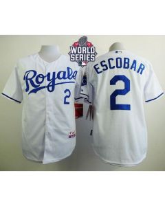 Royals #2 Alcides Escobar White Cool Base W/2015 World Series Patch Stitched MLB Jersey