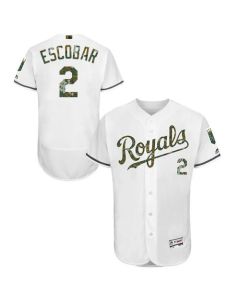 Royals #2 Alcides Escobar White Flexbase Authentic Collection 2016 Memorial Day Stitched MLB Jersey