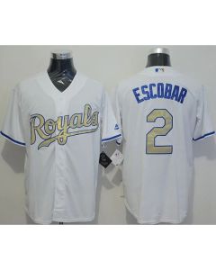 Royals #2 Alcides Escobar White New Cool Base 2015 World Series Champions Gold Program Stitched MLB Jersey