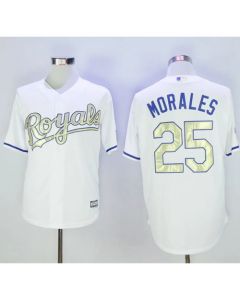 Royals #25 Kendrys Morales White New Cool Base 2015 World Series Champions Gold Program Stitched MLB Jersey