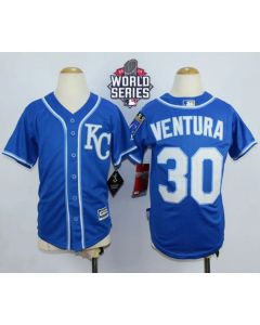 Royals #30 Yordano Ventura Blue Cool Base W/2015 World Series Patch Stitched Youth MLB Jersey