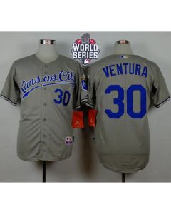 Royals #30 Yordano Ventura Grey Road Cool Base W/2015 World Series Patch Stitched MLB Jersey