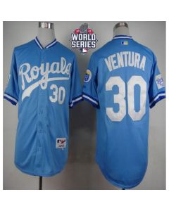Royals #30 Yordano Ventura Light Blue 1985 Turn Back The Clock W/2015 World Series Patch Stitched MLB Jersey