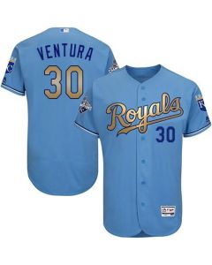 Royals #30 Yordano Ventura Light Blue FlexBase Authentic 2015 World Series Champions Gold Program Stitched MLB Jersey
