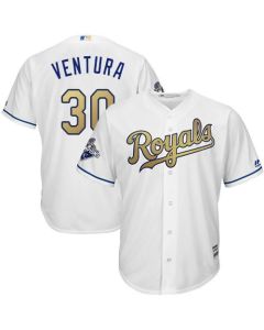 Royals #30 Yordano Ventura White 2015 World Series Champions Gold Program Cool Base Stitched Youth MLB Jersey