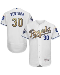 Royals #30 Yordano Ventura White 2015 World Series Champions Gold Program FlexBase Authentic Stitched MLB Jersey