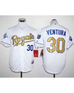 Royals #30 Yordano Ventura White 2015 World Series Champions Gold Program Stitched MLB Jersey