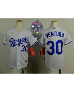 Royals #30 Yordano Ventura White Cool Base W/2015 World Series Patch Stitched Youth MLB Jersey