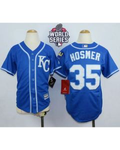 Royals #35 Eric Hosmer Blue Alternate 2 Cool Base W/2015 World Series Patch Stitched Youth MLB Jersey