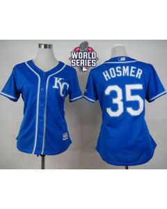 Royals #35 Eric Hosmer Blue Alternate 2 W/2015 World Series Patch Women's Stitched MLB Jersey