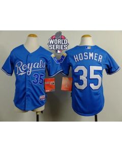 Royals #35 Eric Hosmer Blue Cool Base Alternate 1 W/2015 World Series Patch Stitched Youth MLB Jersey