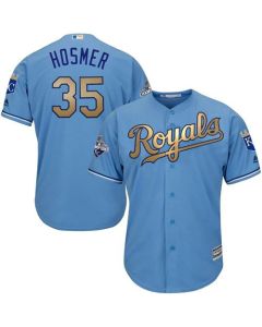 Royals #35 Eric Hosmer Light Blue 2015 World Series Champions Gold Program Cool Base Stitched Youth MLB Jersey