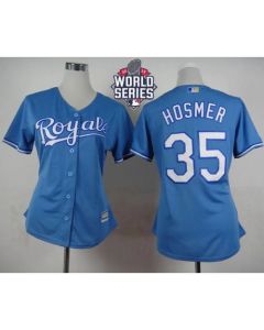 Royals #35 Eric Hosmer Light Blue Alternate 1 W/2015 World Series Patch Women's Stitched MLB Jersey