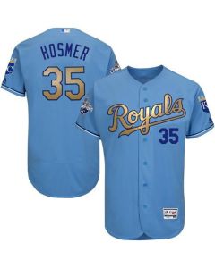 Royals #35 Eric Hosmer Light Blue FlexBase Authentic 2015 World Series Champions Gold Program Stitched MLB Jersey
