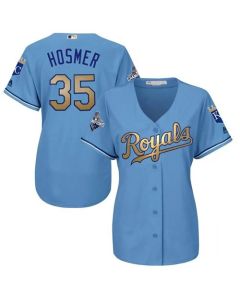 Royals #35 Eric Hosmer Light Blue Women's 2015 World Series Champions Gold Program Cool Base Stitched MLB Jersey