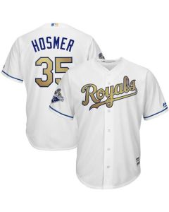 Royals #35 Eric Hosmer White 2015 World Series Champions Gold Program Cool Base Stitched Youth MLB Jersey