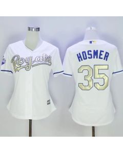 Royals #35 Eric Hosmer White 2015 World Series Champions Gold Program Cool Base Women's Stitched MLB Jersey