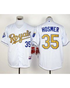 Royals #35 Eric Hosmer White 2015 World Series Champions Gold Program Stitched MLB Jersey