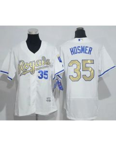Royals #35 Eric Hosmer White Flexbase Authentic 2015 World Series Champions Gold Program Cool Base Women's Stitched MLB Jersey