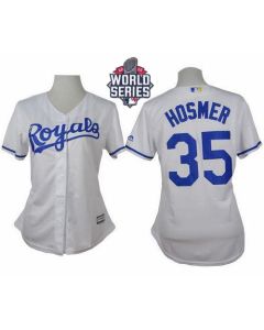 Royals #35 Eric Hosmer White Home W/2015 World Series Patch Women's Stitched MLB Jersey