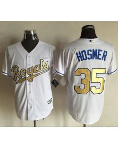 Royals #35 Eric Hosmer White New Cool Base 2015 World Series Champions Gold Program Stitched MLB Jersey