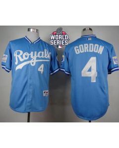 Royals #4 Alex Gordon Light Blue 1985 Turn Back The Clock W/2015 World Series Patch Stitched MLB Jersey