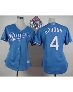 Royals #4 Alex Gordon Light Blue Alternate 1 W/2015 World Series Patch Women's Stitched MLB Jersey