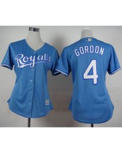 Royals #4 Alex Gordon Light Blue Alternate 1 Women's Stitched MLB Jersey