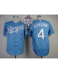 Royals #4 Alex Gordon Light Blue Cool Base W/2015 World Series Patch Stitched MLB Jersey