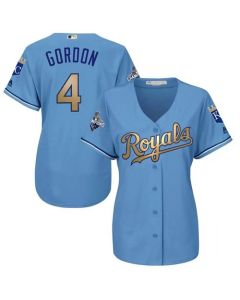 Royals #4 Alex Gordon Light Blue Women's 2015 World Series Champions Gold Program Cool Base Stitched MLB Jersey