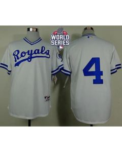 Royals #4 Alex Gordon White 1974 Turn Back The Clock W/2015 World Series Patch Stitched MLB Jersey