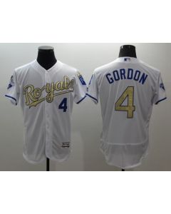Royals #4 Alex Gordon White 2015 World Series Champions Gold Program FlexBase Authentic Stitched MLB Jersey