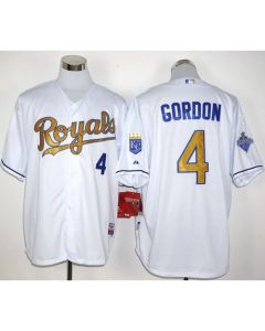 Royals #4 Alex Gordon White 2015 World Series Champions Gold Program Stitched MLB Jersey