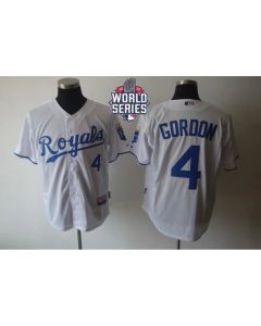 Royals #4 Alex Gordon White Cool Base W/2015 World Series Patch Stitched MLB Jersey