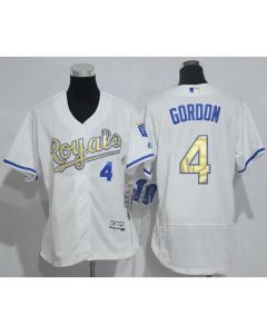 Royals #4 Alex Gordon White Flexbase Authentic 2015 World Series Champions Gold Program Cool Base Women's Stitched MLB Jersey
