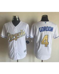 Royals #4 Alex Gordon White New Cool Base 2015 World Series Champions Gold Program Stitched MLB Jersey