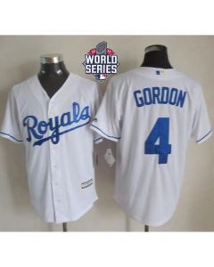 Royals #4 Alex Gordon White New Cool Base W/2015 World Series Patch Stitched MLB Jersey