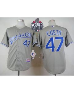 Royals #47 Johnny Cueto Grey Cool Base W/2015 World Series Patch Stitched MLB Jersey