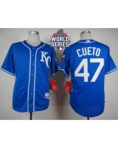 Royals #47 Johnny Cueto Light Blue Alternate 2 Cool Base W/2015 World Series Patch Stitched MLB Jersey