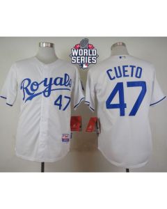 Royals #47 Johnny Cueto White Cool Base W/2015 World Series Patch Stitched MLB Jersey