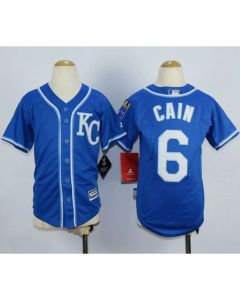 Royals #6 Lorenzo Cain Blue Alternate 2 Cool Base Stitched Youth MLB Jersey