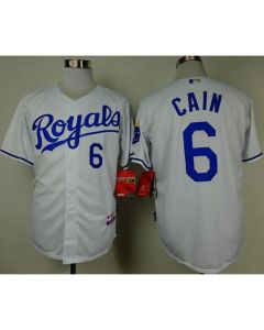 Royals #6 Lorenzo Cain White Cool Base Stitched MLB Jersey