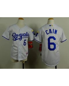 Royals #6 Lorenzo Cain White Cool Base Stitched Youth MLB Jersey