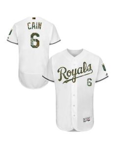 Royals #6 Lorenzo Cain White Flexbase Authentic Collection 2016 Memorial Day Stitched MLB Jersey