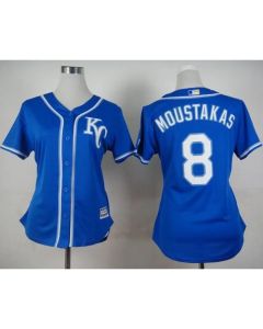Royals #8 Mike Moustakas Blue Alternate 2 Women's Stitched MLB Jersey