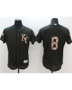 Royals #8 Mike Moustakas Green Flexbase Authentic Collection Salute to Service Stitched MLB Jersey
