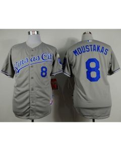 Royals #8 Mike Moustakas Grey Cool Base Stitched MLB Jersey
