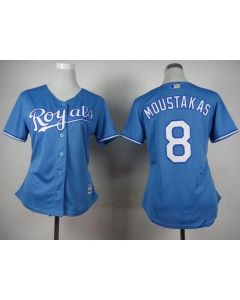 Royals #8 Mike Moustakas Light Blue Alternate 1 Women's Stitched MLB Jersey